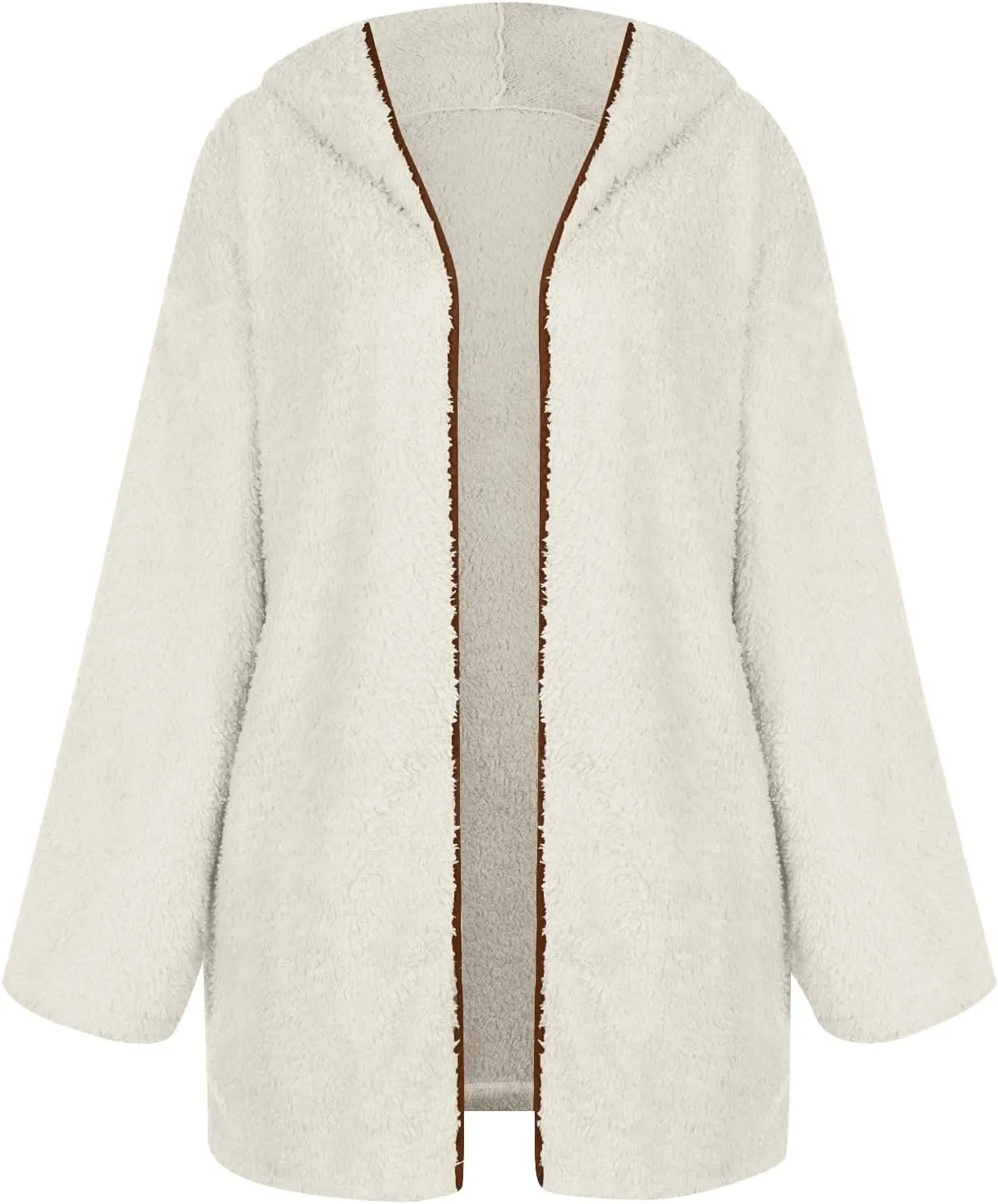 PETYCZEN Winter Coats for Women,Fuzzy Sherpa Lapel Open Front Long Cardigan Coat Fleece Lined Zip Up Hooded Jackets Outerwear