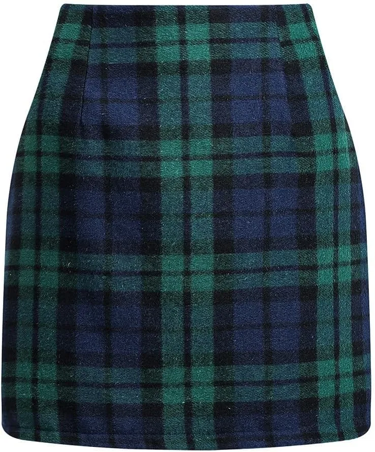Plaid Mini Skirts for Women Skirts High Waisted Short Sweater Skirt Dress A Line Knee Length Pencil Skirt