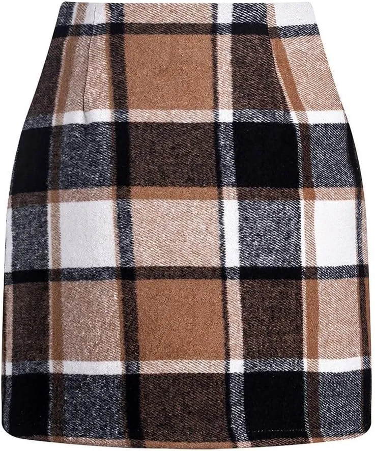 Plaid Mini Skirts for Women Skirts High Waisted Short Sweater Skirt Dress A Line Knee Length Pencil Skirt