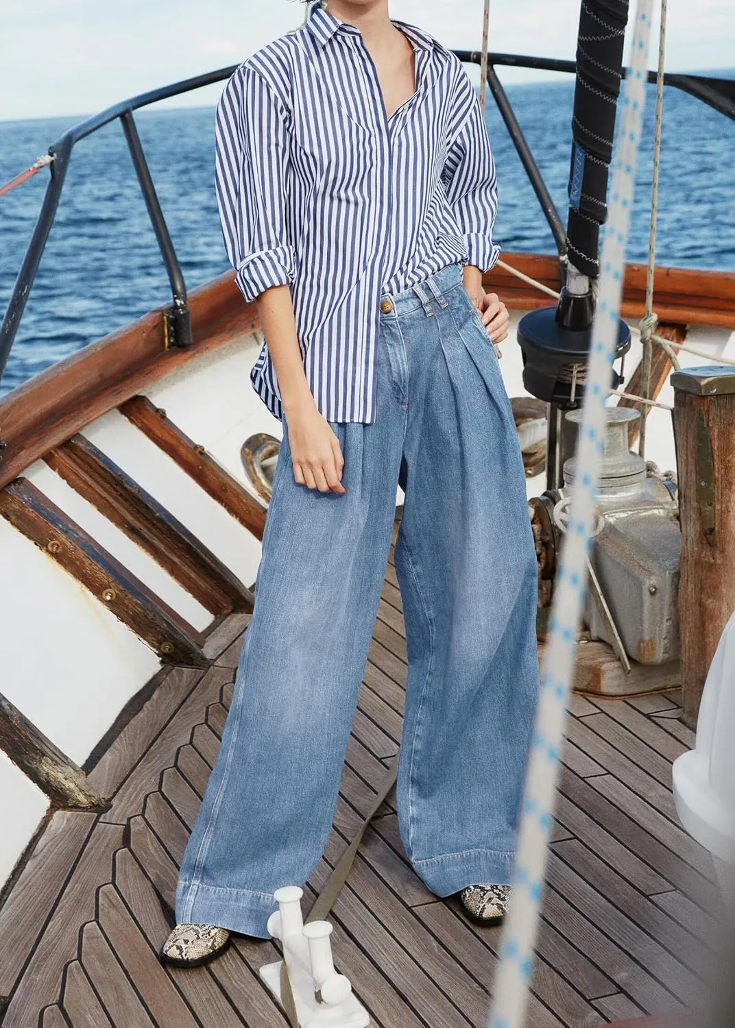 PLNOTME Women's High Waisted Wide Leg Jeans Baggy Mom Casual Denim Pants