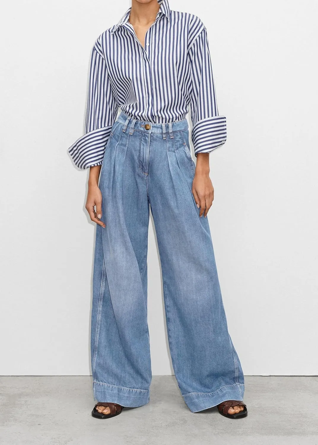 PLNOTME Women's High Waisted Wide Leg Jeans Baggy Mom Casual Denim Pants