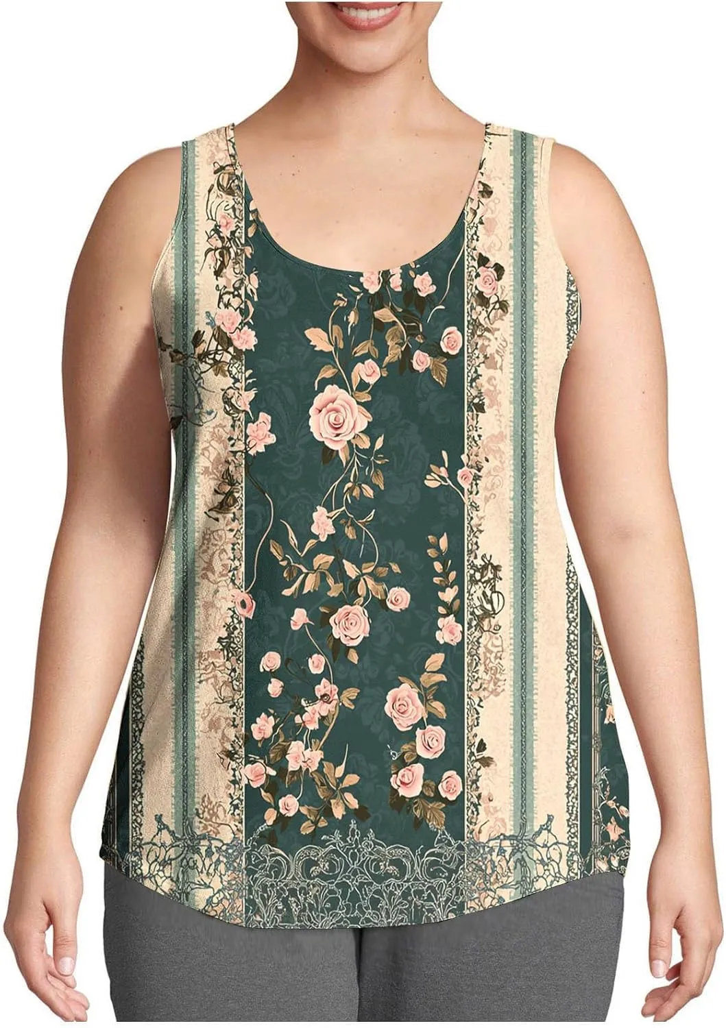 Plus Size Tank Tops for Women Basic Crew Neck Sleeveless Top Loose Lightweight Blouses Gradient Solid Fashion Tee Shirts