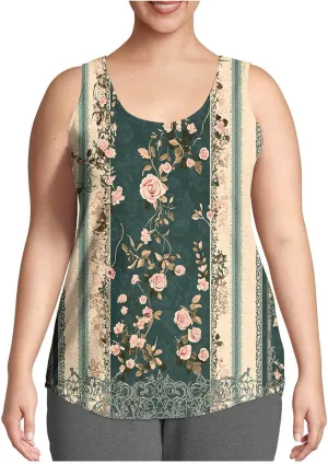 Plus Size Tank Tops for Women Basic Crew Neck Sleeveless Top Loose Lightweight Blouses Gradient Solid Fashion Tee Shirts
