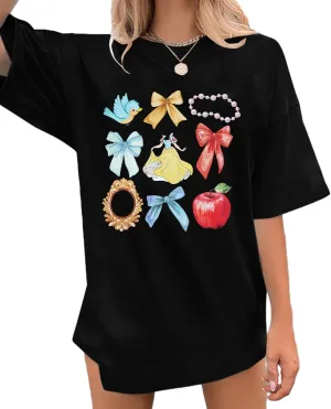 Princess Magical Oversized Tshirt Women Princess Bow Shirts Girls Trip Shirt Family Trip Short Sleeve Tee Tops