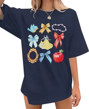 Princess Magical Oversized Tshirt Women Princess Bow Shirts Girls Trip Shirt Family Trip Short Sleeve Tee Tops