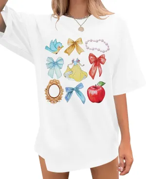 Princess Magical Oversized Tshirt Women Princess Bow Shirts Girls Trip Shirt Family Trip Short Sleeve Tee Tops