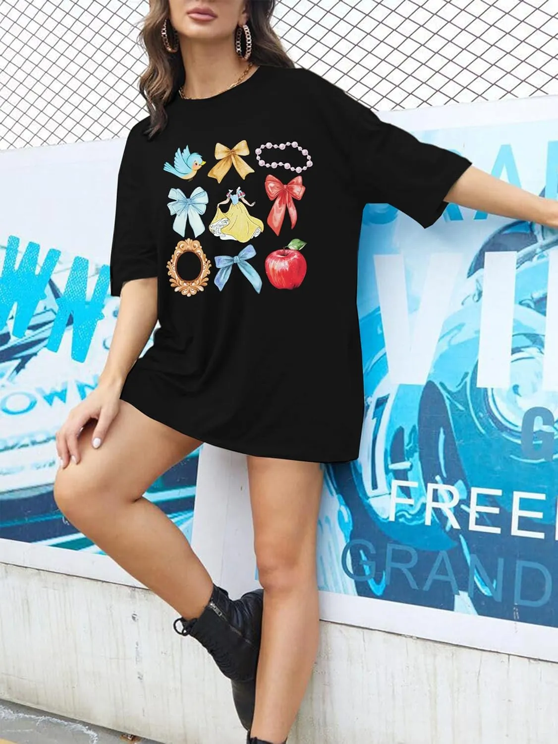 Princess Magical Oversized Tshirt Women Princess Bow Shirts Girls Trip Shirt Family Trip Short Sleeve Tee Tops