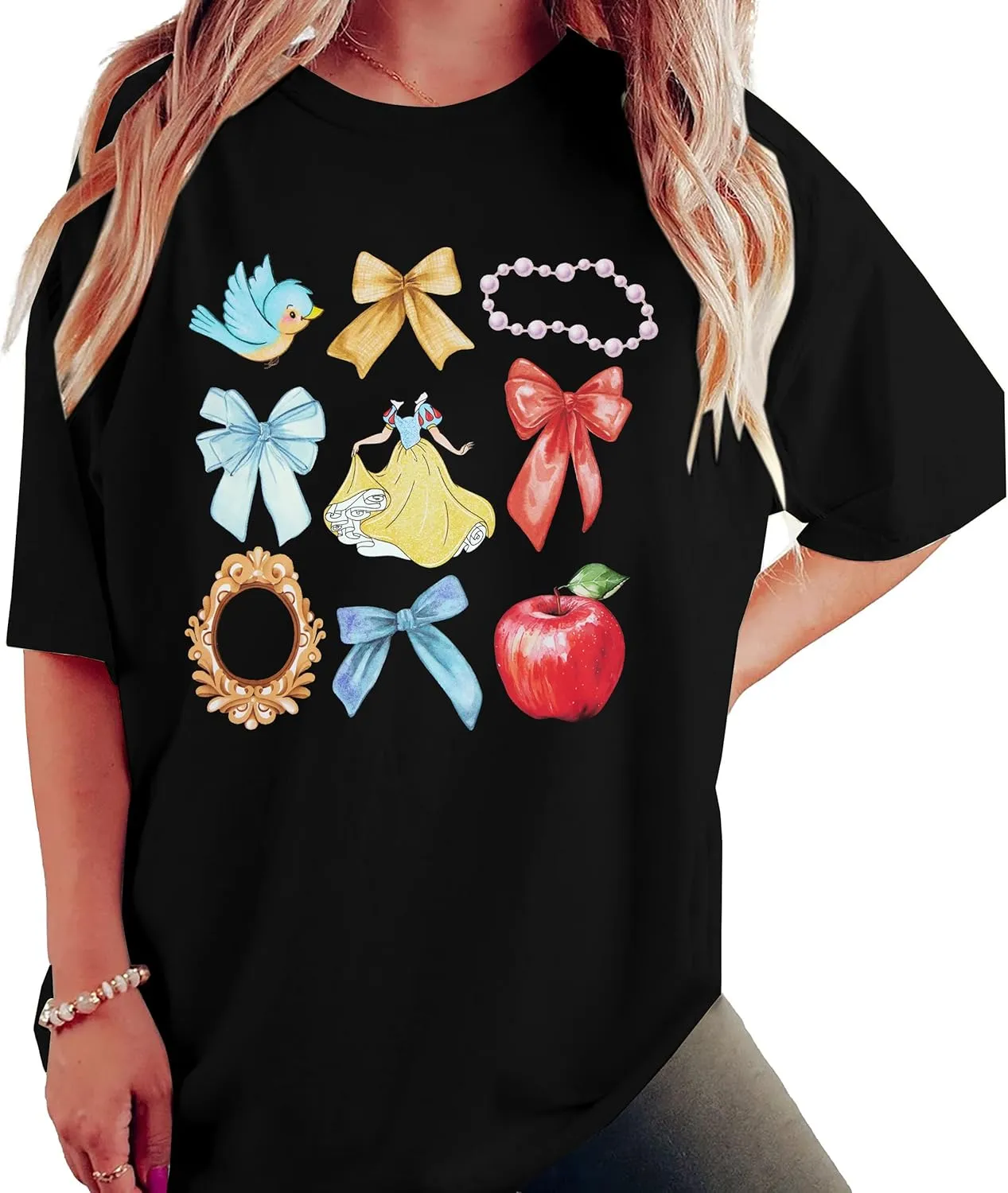 Princess Magical Oversized Tshirt Women Princess Bow Shirts Girls Trip Shirt Family Trip Short Sleeve Tee Tops