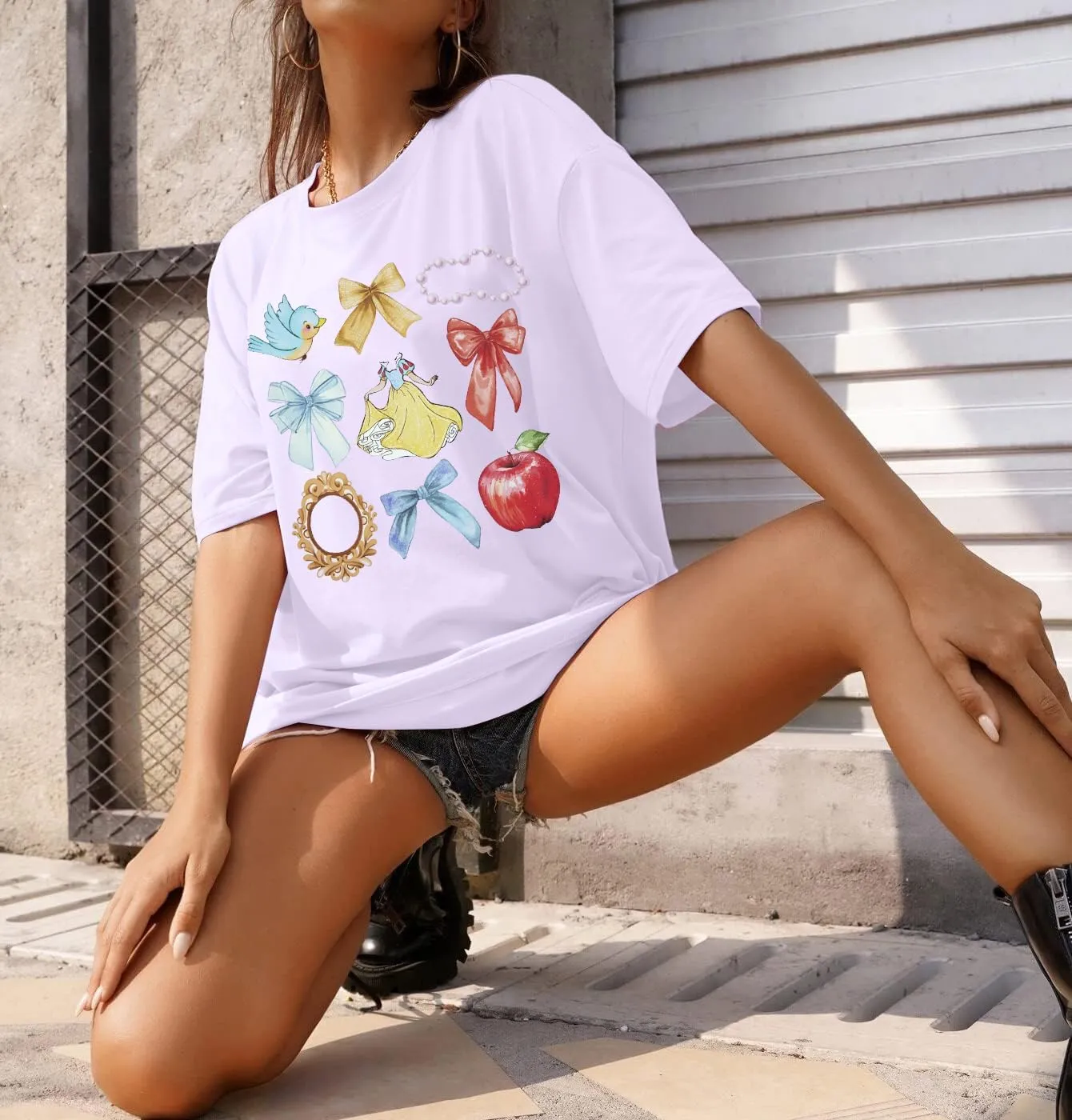 Princess Magical Oversized Tshirt Women Princess Bow Shirts Girls Trip Shirt Family Trip Short Sleeve Tee Tops