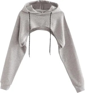 Remidoo Women Super Crop Top Pullover Sweatshirt Long Sleeve Drawstring Hoodie