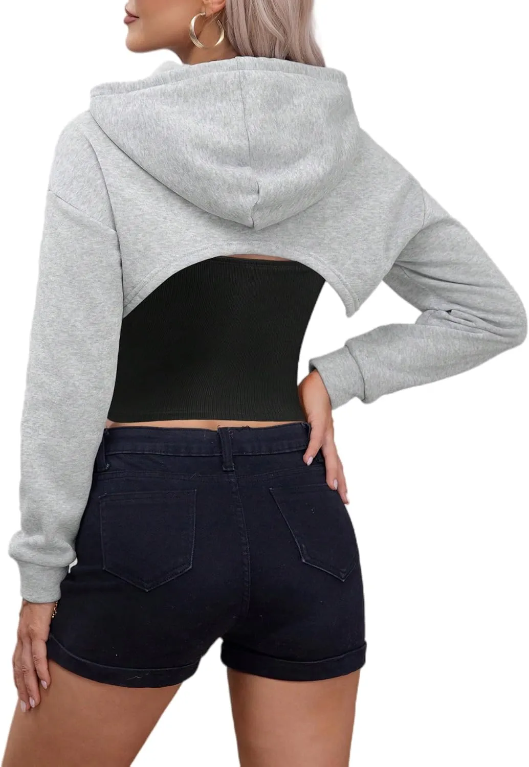 Remidoo Women Super Crop Top Pullover Sweatshirt Long Sleeve Drawstring Hoodie