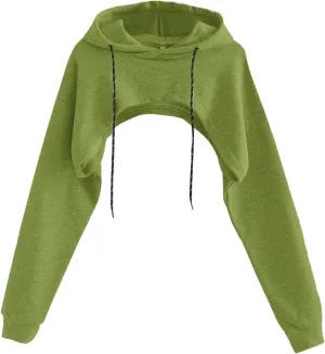 Remidoo Women Super Crop Top Pullover Sweatshirt Long Sleeve Drawstring Hoodie