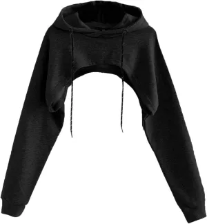 Remidoo Women Super Crop Top Pullover Sweatshirt Long Sleeve Drawstring Hoodie