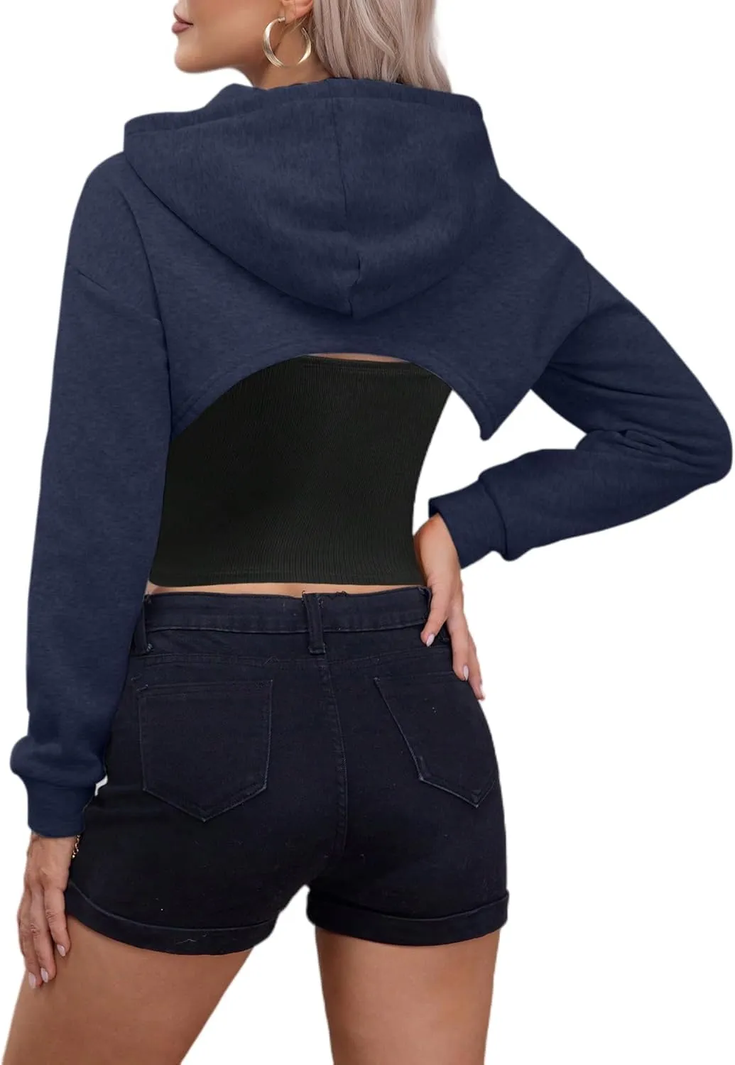 Remidoo Women Super Crop Top Pullover Sweatshirt Long Sleeve Drawstring Hoodie