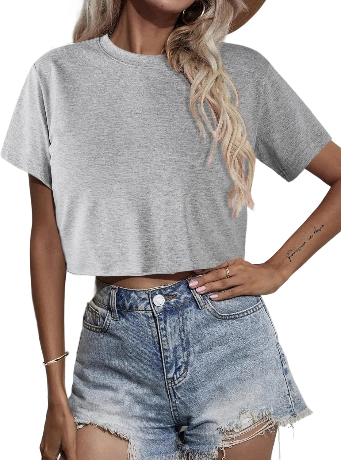 Remidoo Womens Short Sleeve Crop Top Crewneck Loose T Shirt Graphic Tee