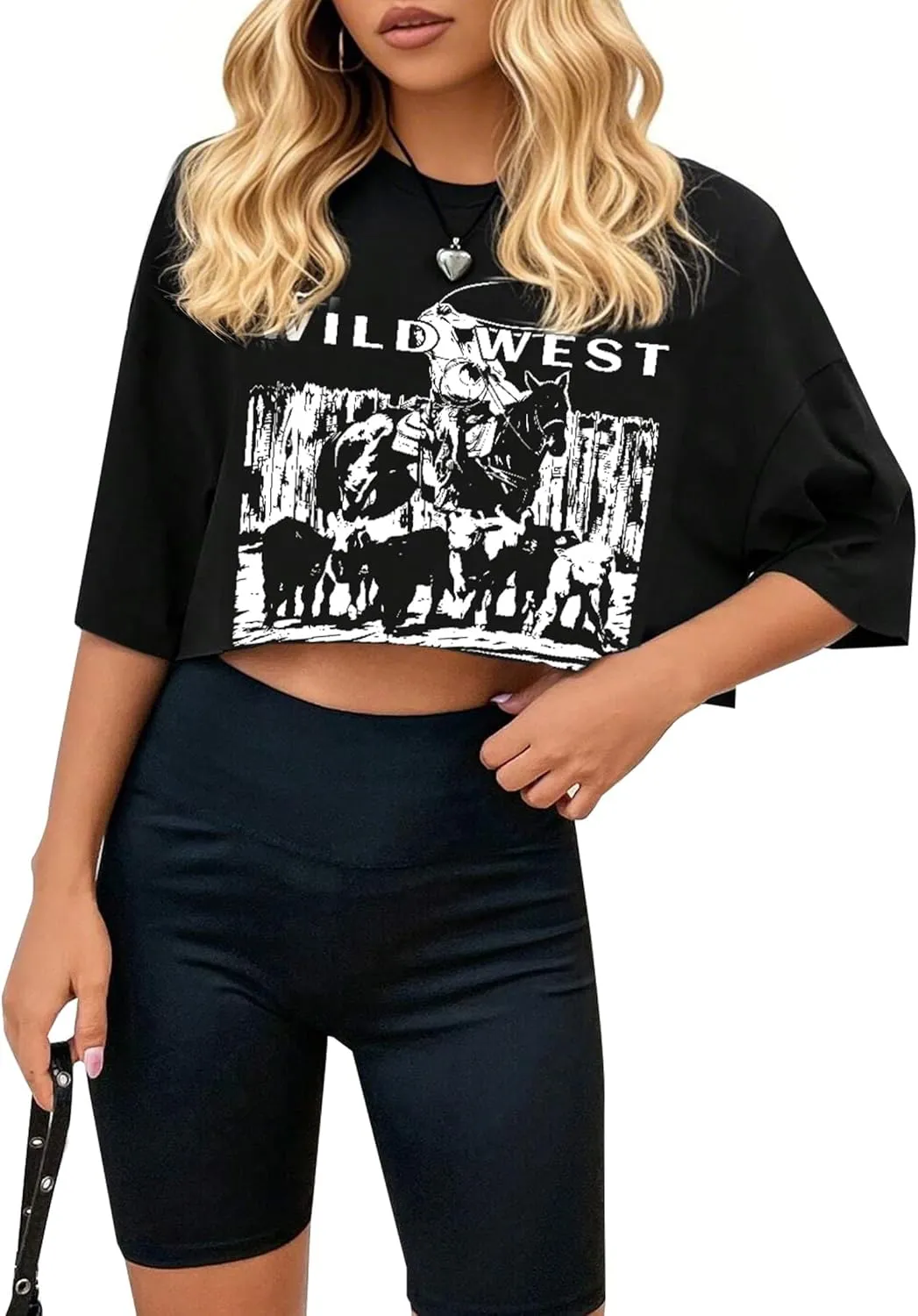 Remidoo Womens Short Sleeve Crop Top Crewneck Loose T Shirt Graphic Tee