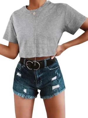 Remidoo Womens Short Sleeve Crop Top Crewneck Loose T Shirt Graphic Tee