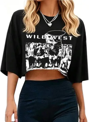 Remidoo Womens Short Sleeve Crop Top Crewneck Loose T Shirt Graphic Tee