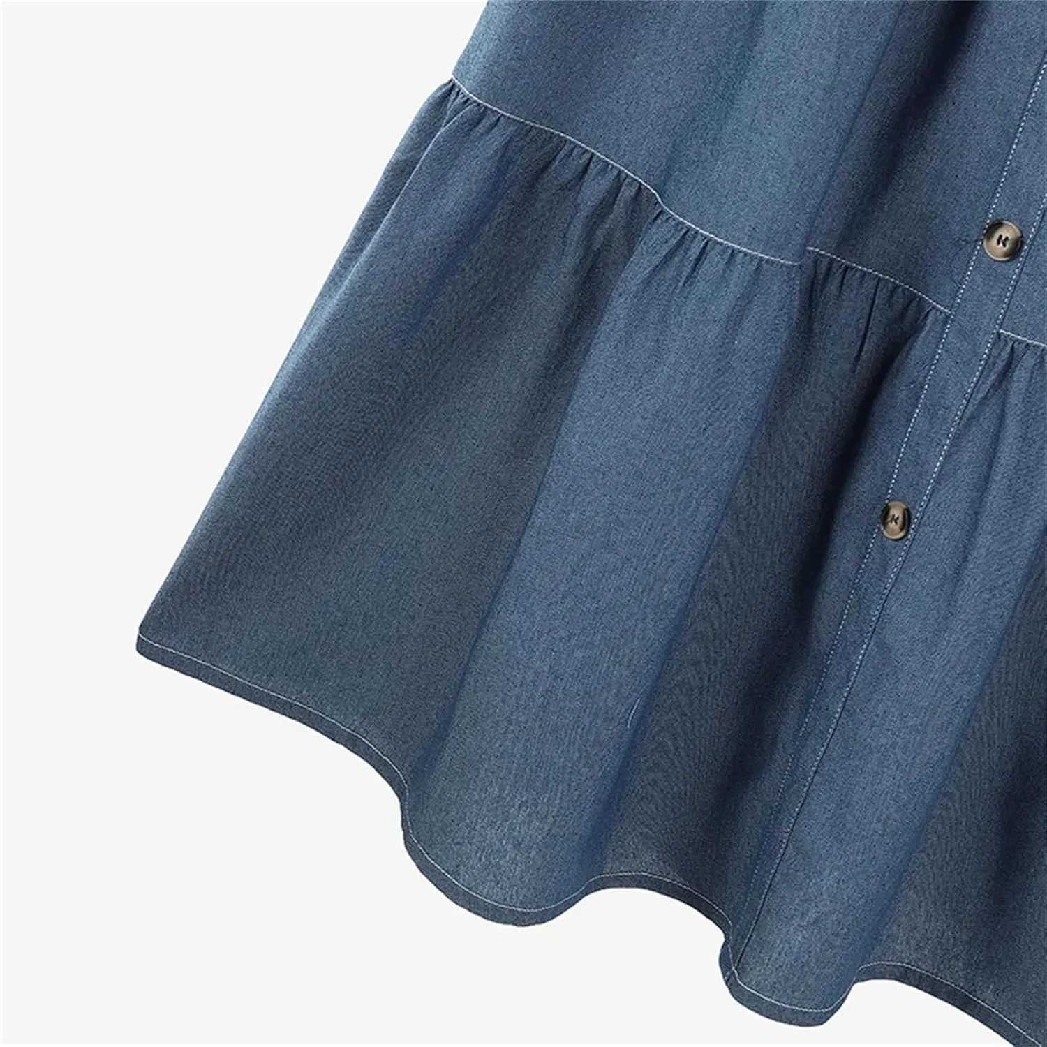 SaoBiiu Women Elastic Waist Denim Skirts Casual Loose Solid A-Line Skirts