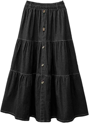 SaoBiiu Women Elastic Waist Denim Skirts Casual Loose Solid A-Line Skirts