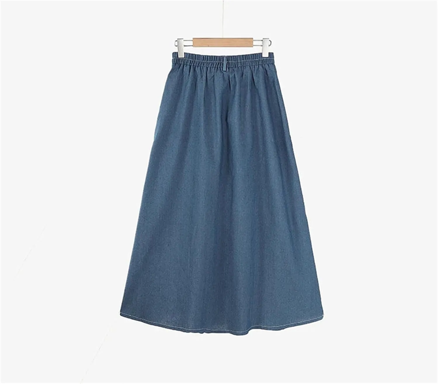 SaoBiiu Women Elastic Waist Denim Skirts Casual Loose Solid A-Line Skirts