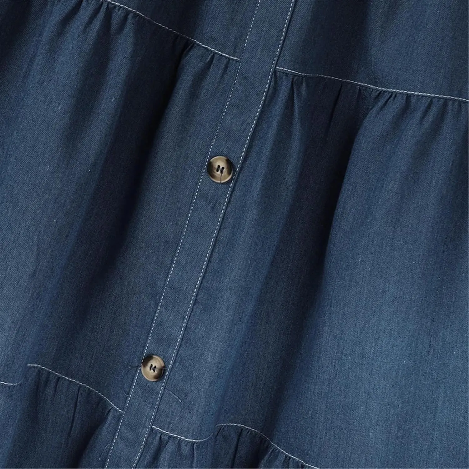 SaoBiiu Women Elastic Waist Denim Skirts Casual Loose Solid A-Line Skirts