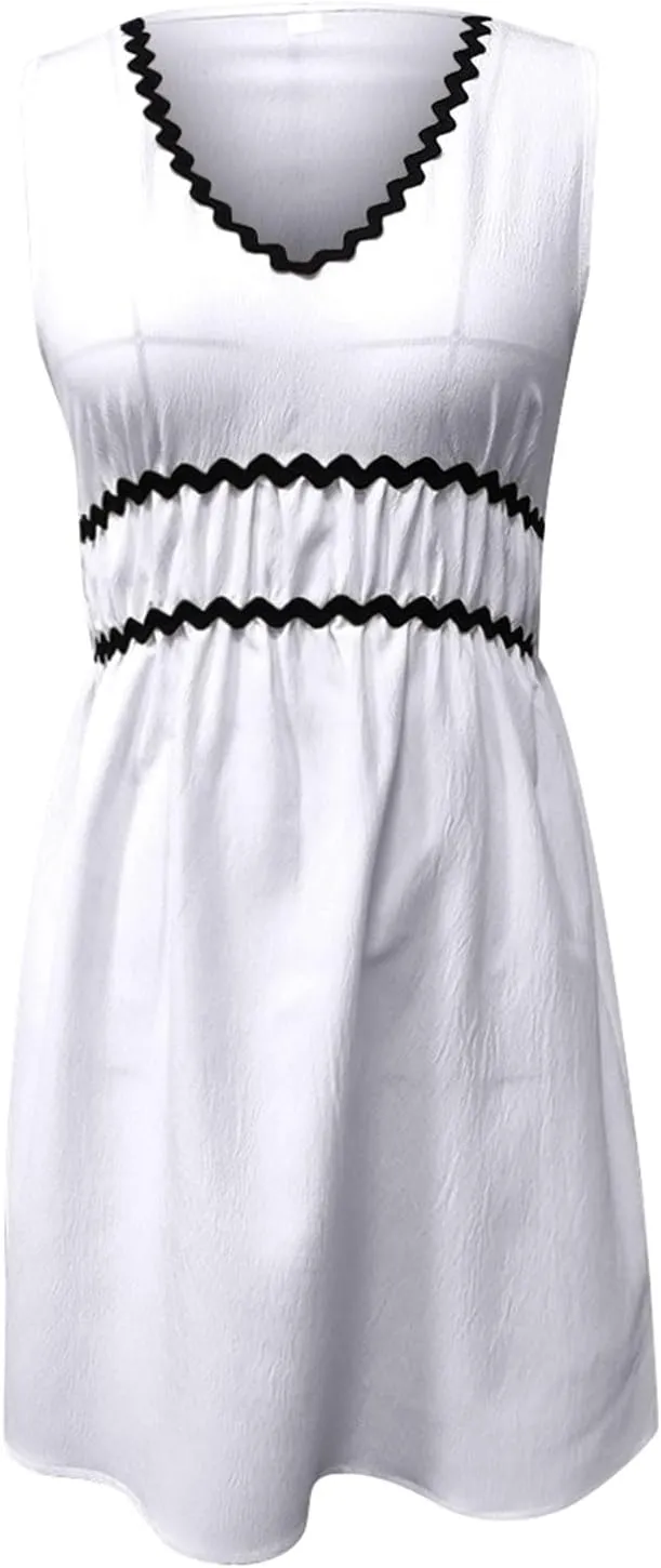Short Sun Dresses Women Summer Holiday Deep V Neck Sleeveless Elastic Waist A Line Corset Dress Sexy Spring Break Clothes