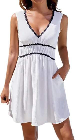 Short Sun Dresses Women Summer Holiday Deep V Neck Sleeveless Elastic Waist A Line Corset Dress Sexy Spring Break Clothes