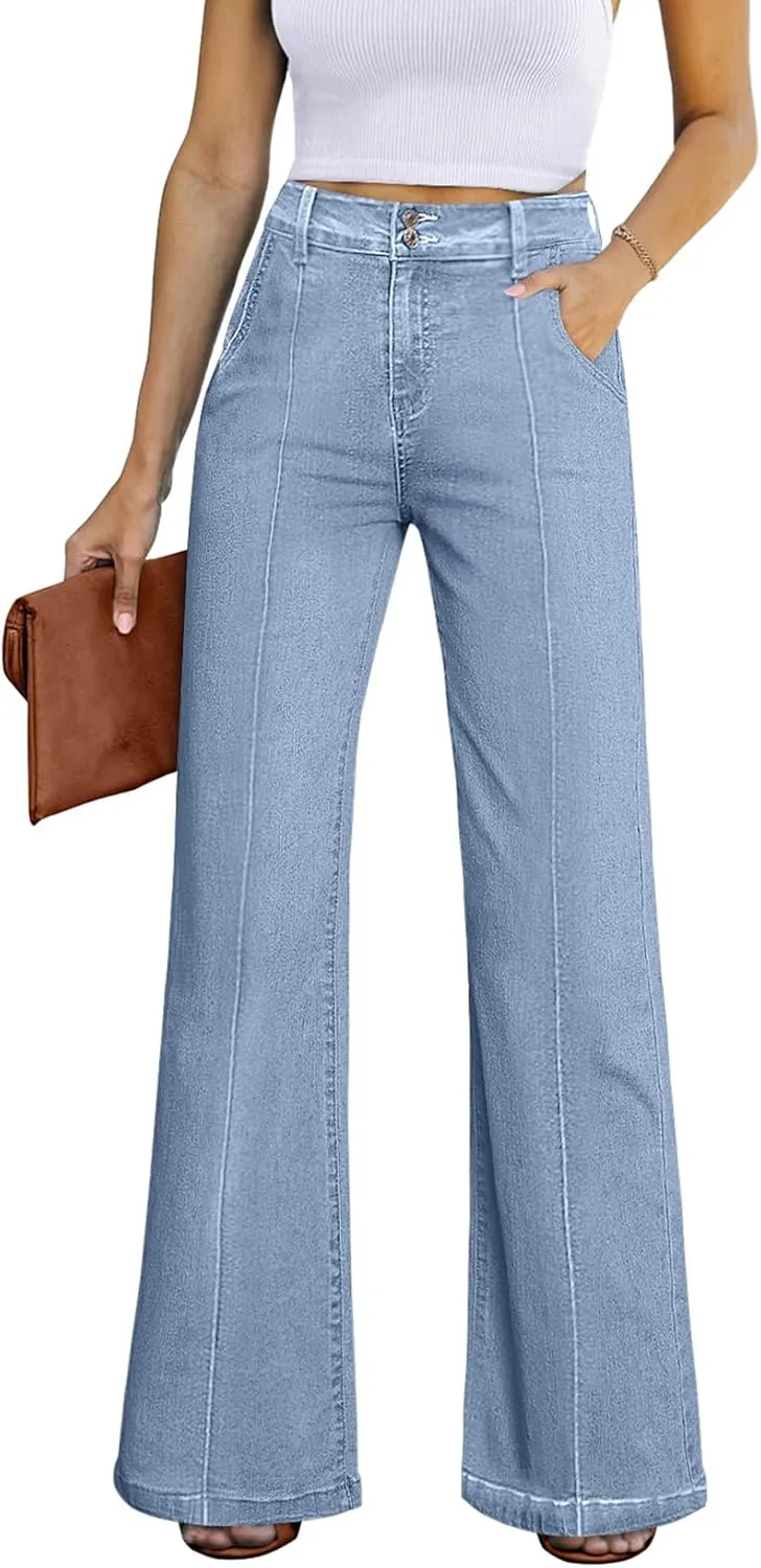 Sidefeel Womens Wide Leg Jeans Casual Baggy High Waisted Stretch Denim Pants