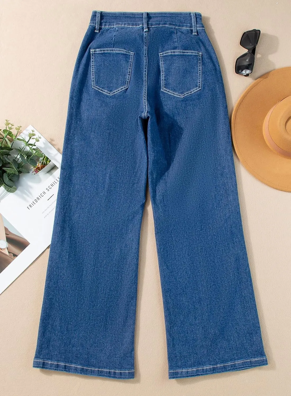Sidefeel Womens Wide Leg Jeans Casual Baggy High Waisted Stretch Denim Pants