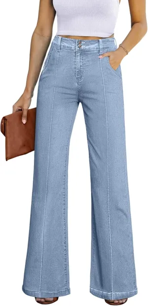 Sidefeel Womens Wide Leg Jeans Casual Baggy High Waisted Stretch Denim Pants