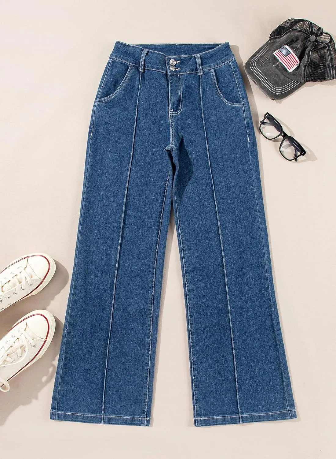 Sidefeel Womens Wide Leg Jeans Casual Baggy High Waisted Stretch Denim Pants