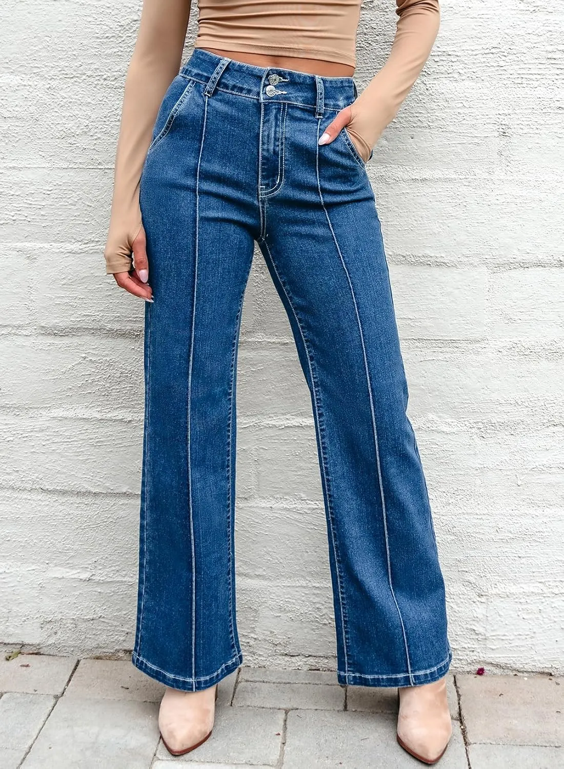 Sidefeel Womens Wide Leg Jeans Casual Baggy High Waisted Stretch Denim Pants