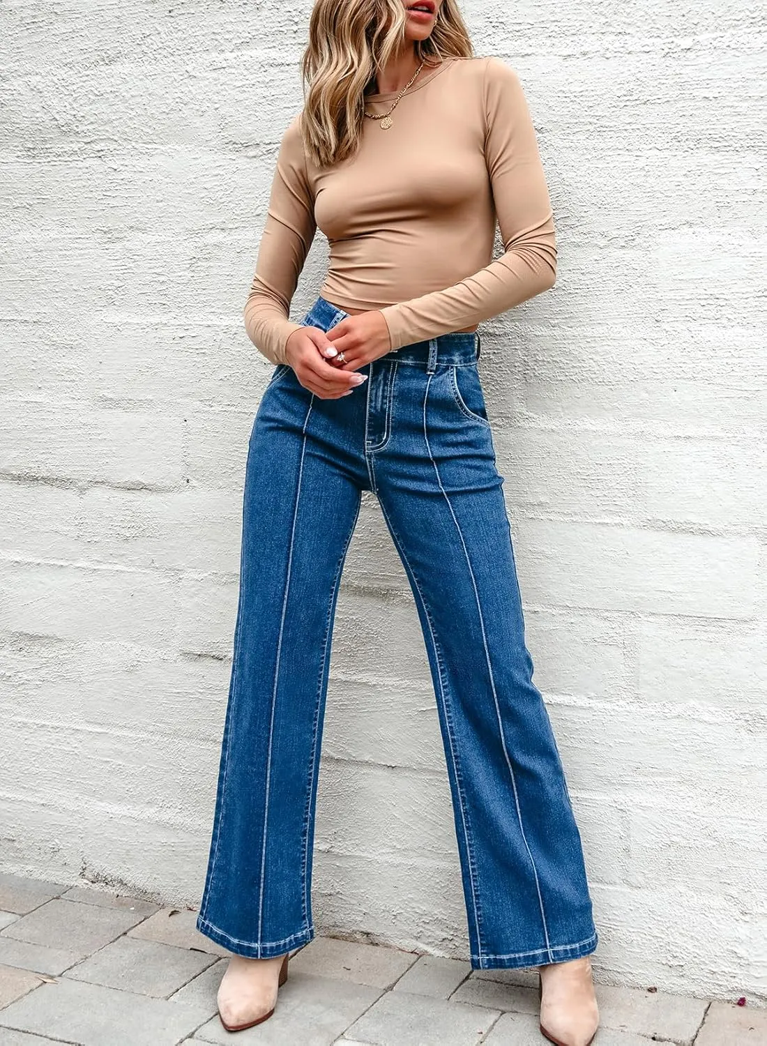 Sidefeel Womens Wide Leg Jeans Casual Baggy High Waisted Stretch Denim Pants