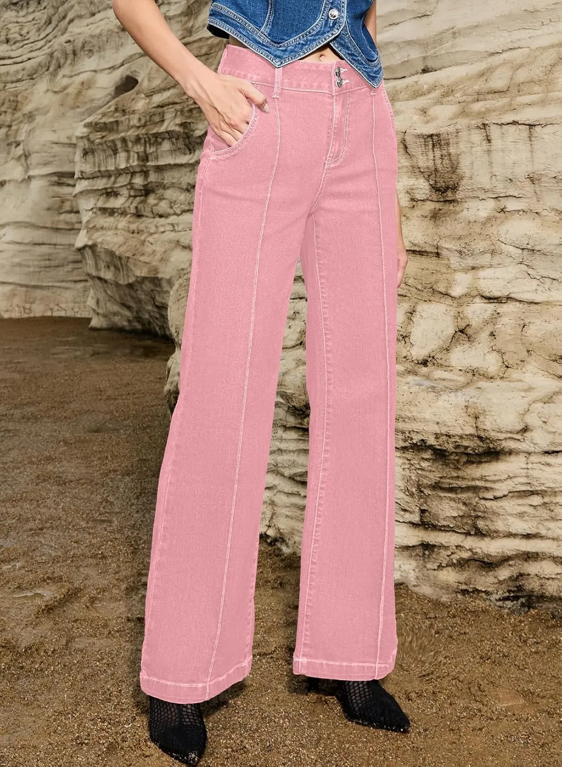 Sidefeel Womens Wide Leg Jeans Casual Baggy High Waisted Stretch Denim Pants