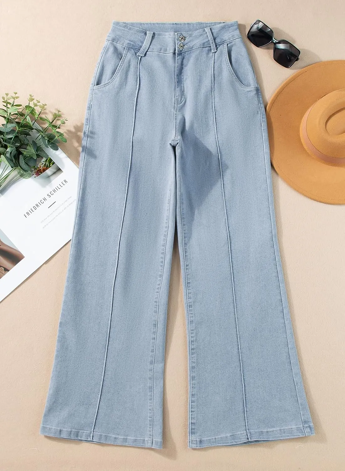 Sidefeel Womens Wide Leg Jeans Casual Baggy High Waisted Stretch Denim Pants