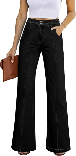Sidefeel Womens Wide Leg Jeans Casual Baggy High Waisted Stretch Denim Pants