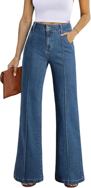 Sidefeel Womens Wide Leg Jeans Casual Baggy High Waisted Stretch Denim Pants