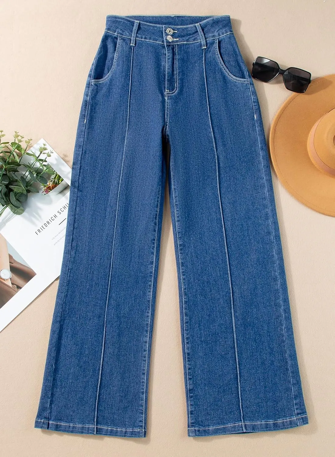 Sidefeel Womens Wide Leg Jeans Casual Baggy High Waisted Stretch Denim Pants