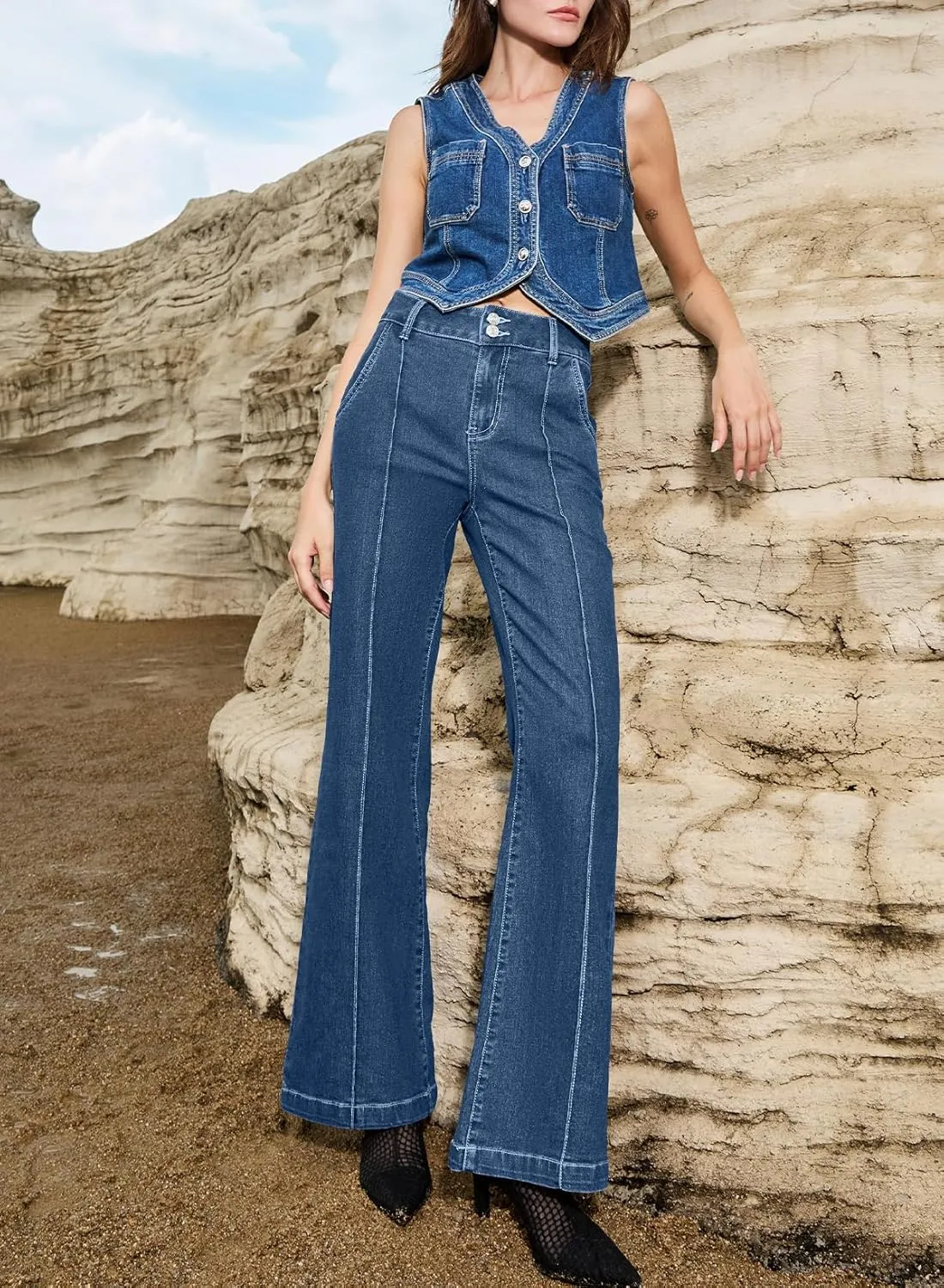 Sidefeel Womens Wide Leg Jeans Casual Baggy High Waisted Stretch Denim Pants