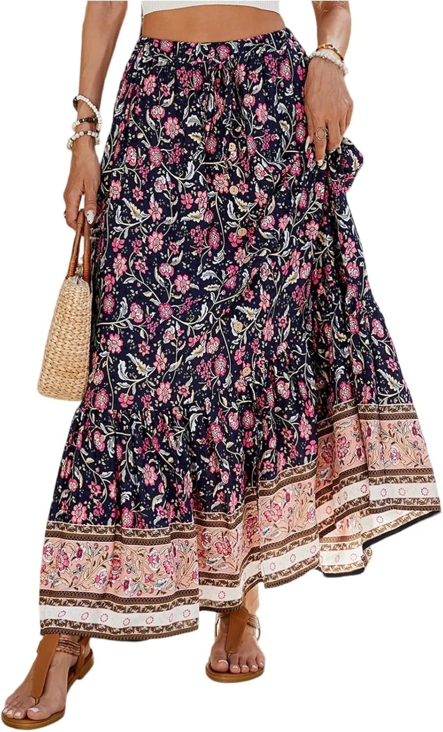 Skirts for Women,Semi Formal Long Boho Skirt Spring Summer Beach Vacation Flowy Maxi Skirts 2025 Trendy