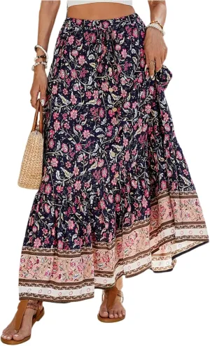 Skirts for Women,Semi Formal Long Boho Skirt Spring Summer Beach Vacation Flowy Maxi Skirts 2025 Trendy