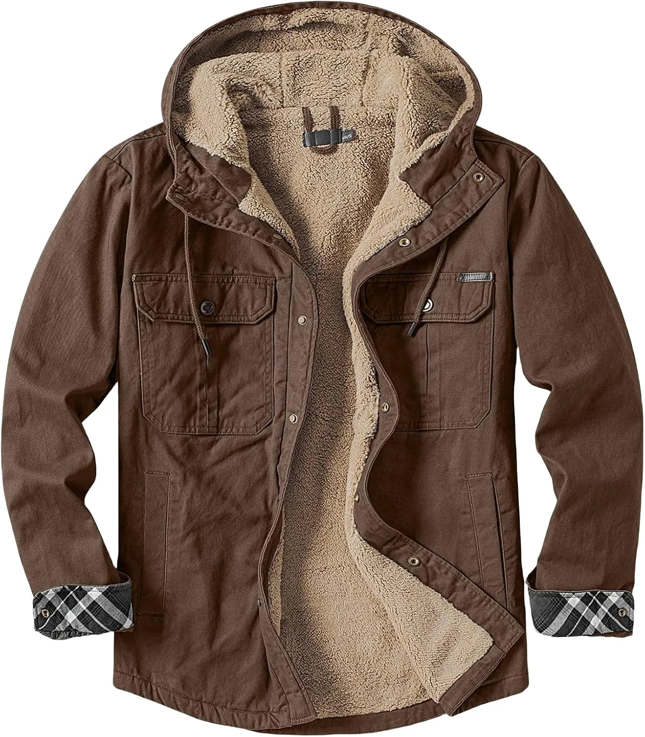 Smoneyful Mens Fleece Jacket Hooded Thicken Warm Hooded Flannel Shirts Button Down Tops Fall Wool Coat Jacket with Pocket