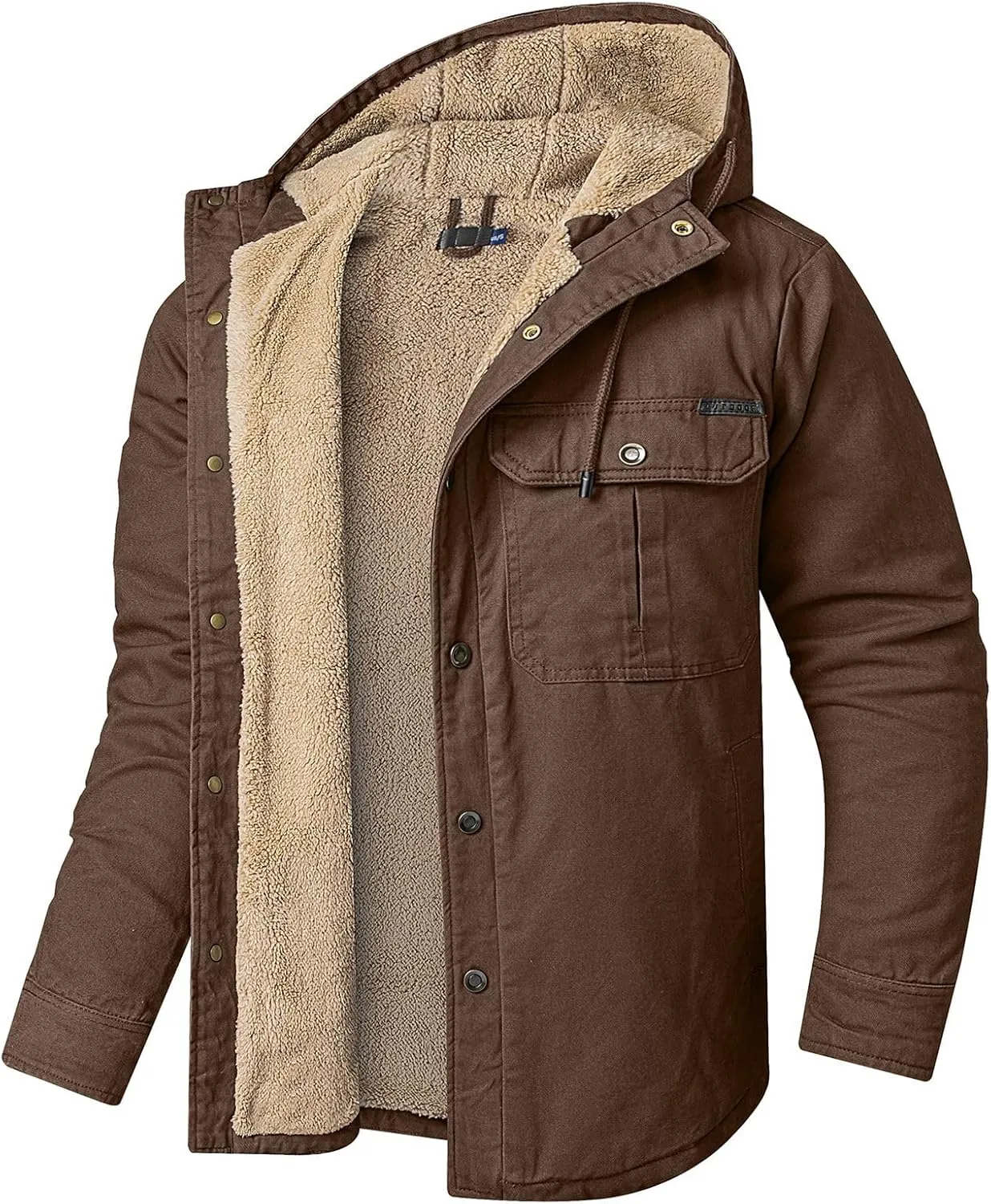 Smoneyful Mens Fleece Jacket Hooded Thicken Warm Hooded Flannel Shirts Button Down Tops Fall Wool Coat Jacket with Pocket