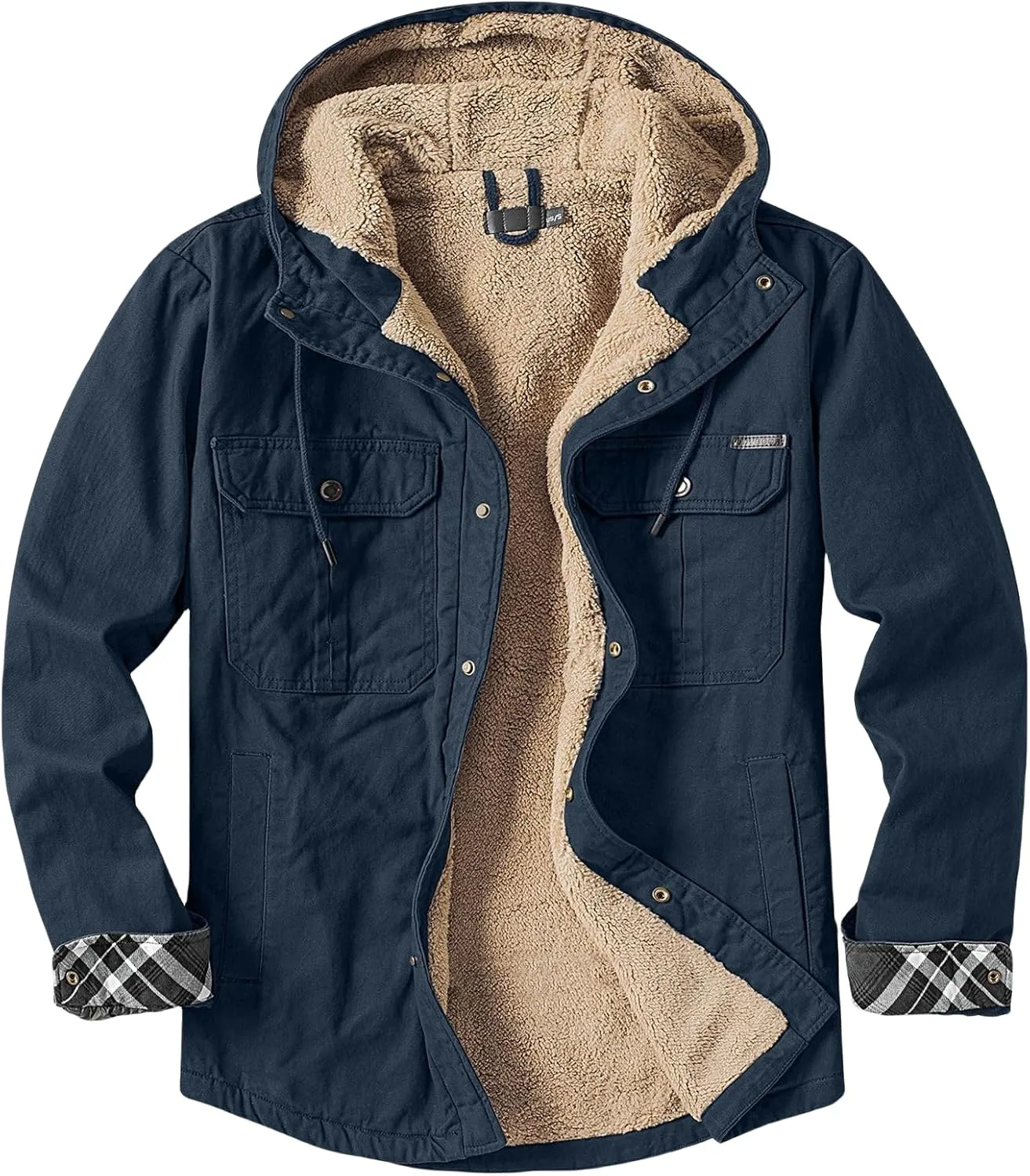 Smoneyful Mens Fleece Jacket Hooded Thicken Warm Hooded Flannel Shirts Button Down Tops Fall Wool Coat Jacket with Pocket
