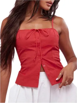 SOLY HUX Women's Tie Front Button Down Cami Top Y2k Spaghetti Strap Bustier Corset Tops Camisole