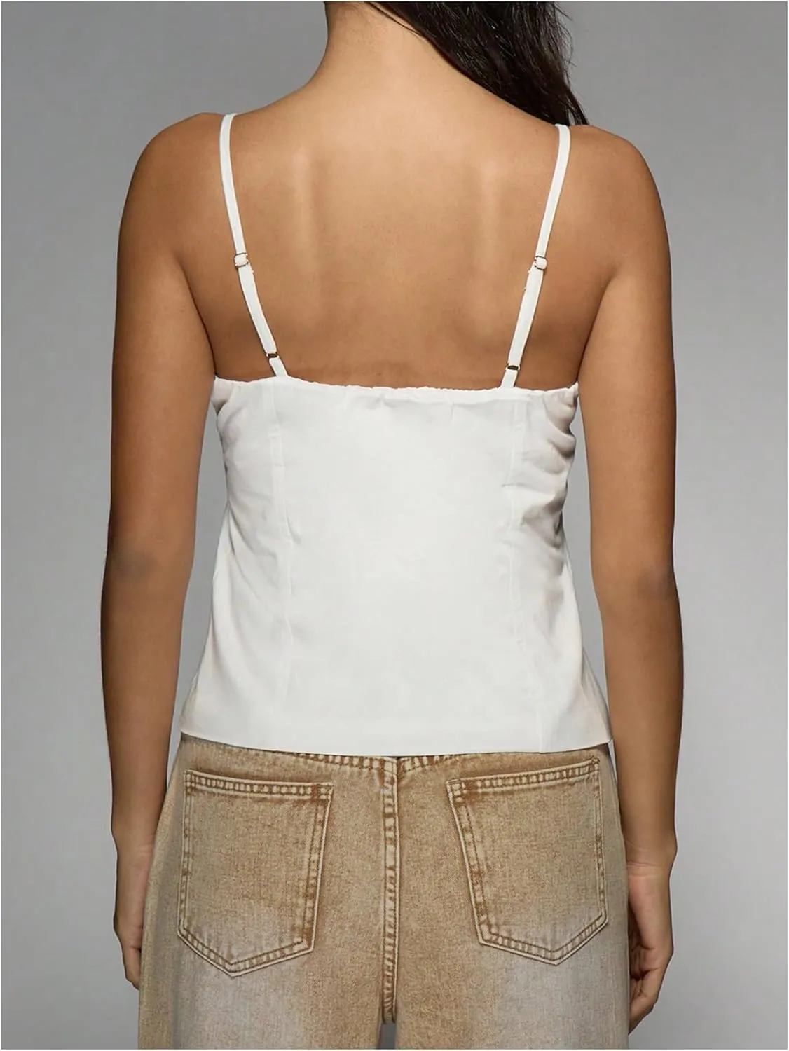 SOLY HUX Women's Tie Front Button Down Cami Top Y2k Spaghetti Strap Bustier Corset Tops Camisole