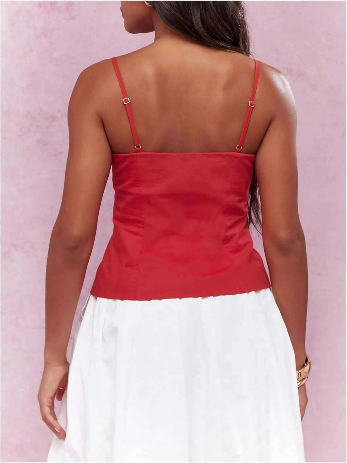 SOLY HUX Women's Tie Front Button Down Cami Top Y2k Spaghetti Strap Bustier Corset Tops Camisole