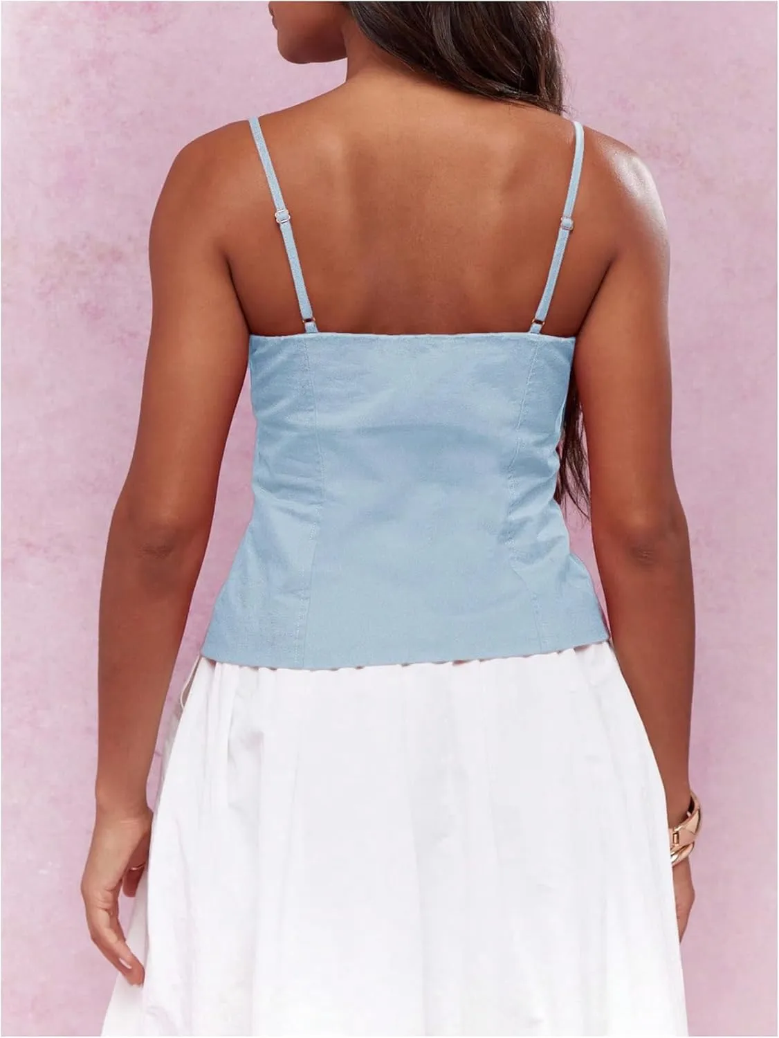 SOLY HUX Women's Tie Front Button Down Cami Top Y2k Spaghetti Strap Bustier Corset Tops Camisole