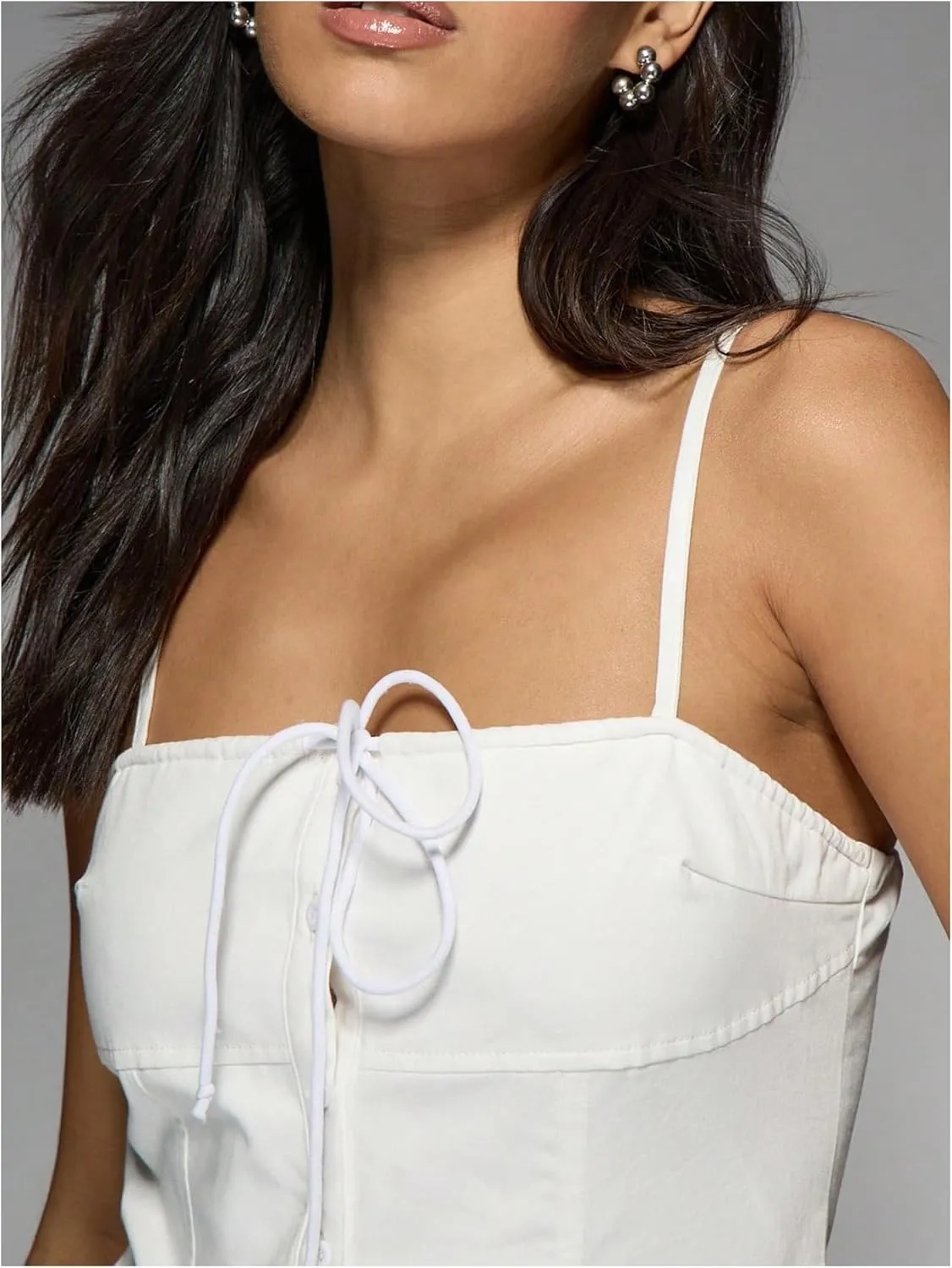 SOLY HUX Women's Tie Front Button Down Cami Top Y2k Spaghetti Strap Bustier Corset Tops Camisole